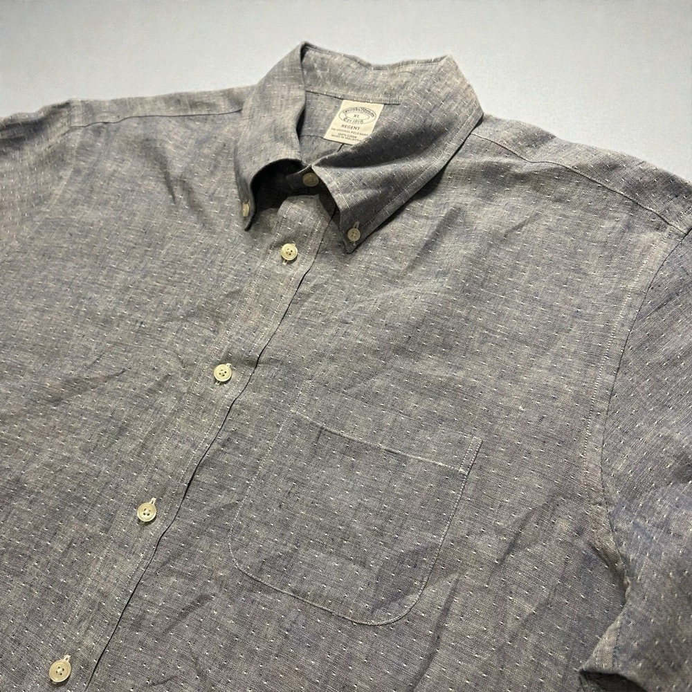 Brooks Brothers Mens Regent XL Irish Linen Shirt Baird McNutt Short Sleeve Blue - Picture 3 of 8